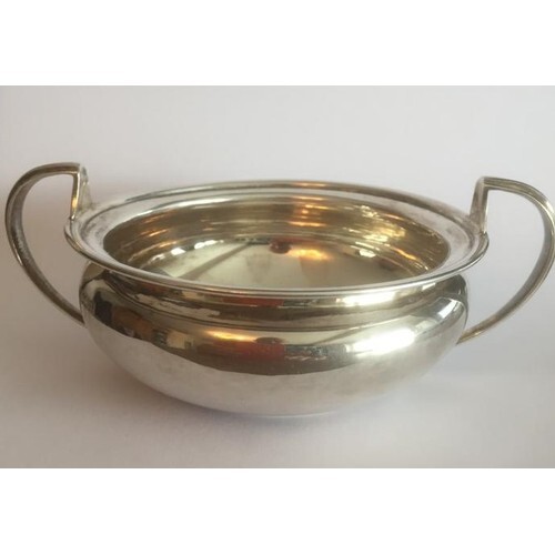 Antique silver sugar bowl, a twin handled shallow bowl with ...