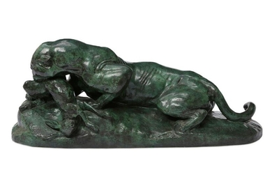 Antoine Bayre bronze panther and hare