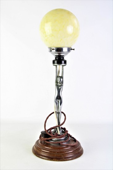 Art Deco Lady Forn Table Lamp with Later Glass Ball Shade (H54cm)