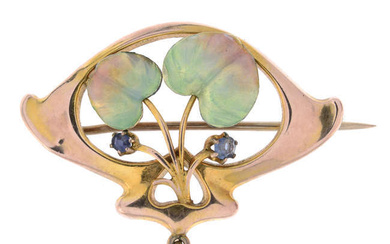 Art Nouveau sapphire & enamel brooch