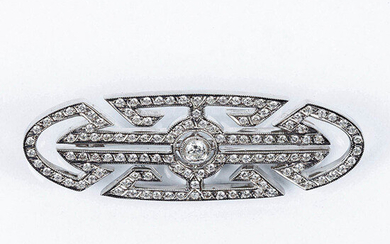 Art-deco style pin-brooch, in solid white gold setting decorated...