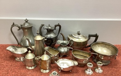 Assorted Plated Ware, including a hallmarked silver sauce bo...