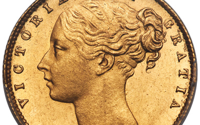 Australia: , Victoria gold "Shield" Sovereign 1872/1-M MS62 PCGS,...