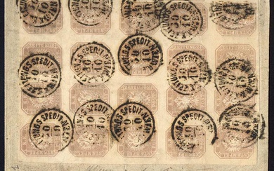 Austria, 1863, 29 b, 1,05 kr, greyviolet, block of 20...