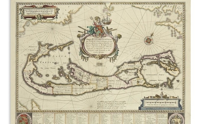 (BERMUDA.) BLAEU, WILLEM. Mappa Aestivarum Insularum, alias Barmudas. Double-page engraved map of Bermuda....