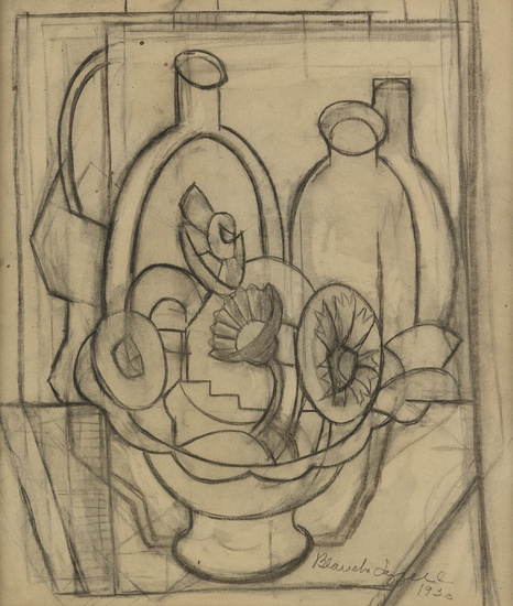 BLANCHE LAZZELL Still Life. Charcoal on paper, 1930. 360x309 mm; 14x12 inches. Signed...