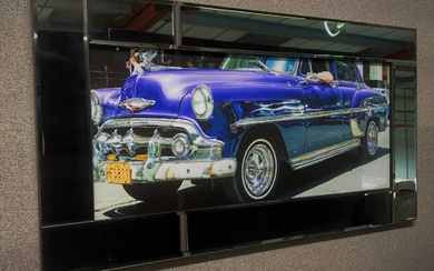 BLUE CARS MIRROR FRAMED PRINT. 460 x 850 cm.