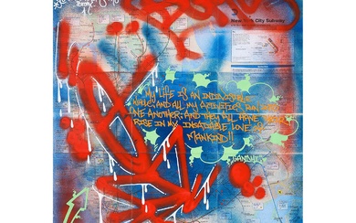 BOM5 (né en 1963) SANS TITRE, 2012 Peinture aérosol et marqueur sur plan de métro...