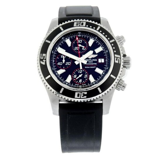 BREITLING - a SuperOcean II chronograph wrist watch. Stainless steel case with calibrated bezel.