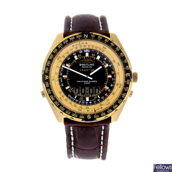 BREITLING - a gentleman's gold plated Navitimer Quartz 2300 chronograph wrist watch.
