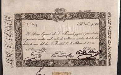 Banco Español de San Fernando. 1 de febrero de 1835. 4.000 reales de vellón. Prácticamente SC