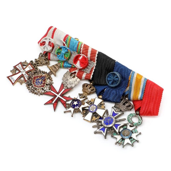 Bar with miniature medals from Denmark, Order of the Dannebrog, Thailand, Order...