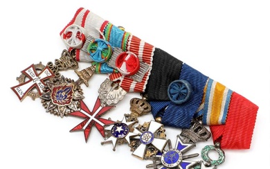 Bar with miniature medals from Denmark, Order of the Dannebrog, Thailand, Order...