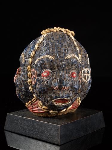 Beaded Triple Head Sculpture covered with Kauris