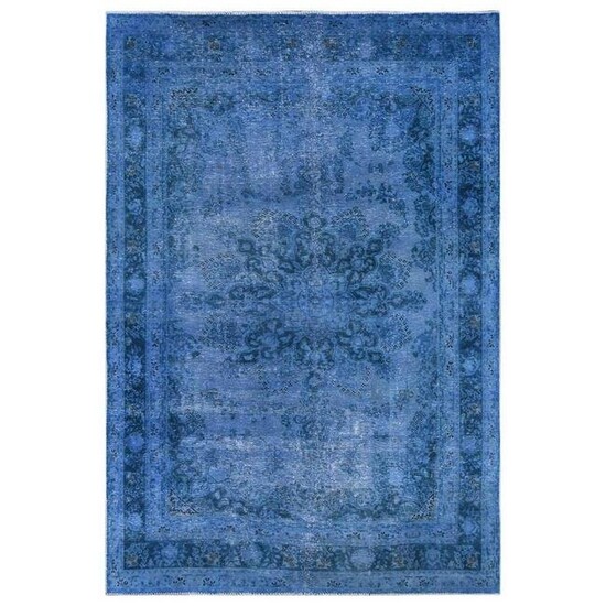 Blue Overdyed, Vintage Persian Tabriz, Pure Wool, Hand