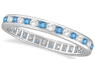 Blue Topaz and Diamond Channel-Set Eternity Ring 14k White Gold 1.00ctw