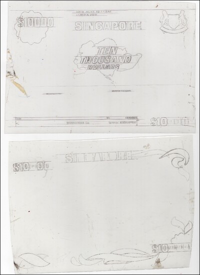Board of Commissioners of Currency, Singapore, a pair of initial engravers workings...