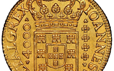 Brazil: , João V gold 4000 Reis 1719-B UNC Details (Saltwater Damage) NGC,...