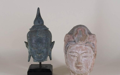 Bronze Buddha Head and Terracotta Head