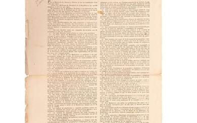 Bustamante, Anastasio. Bando, por el que se Decreta la Creación del Regimiento Activo del Comercio de México. México, 1839. 44x32.5 cm.