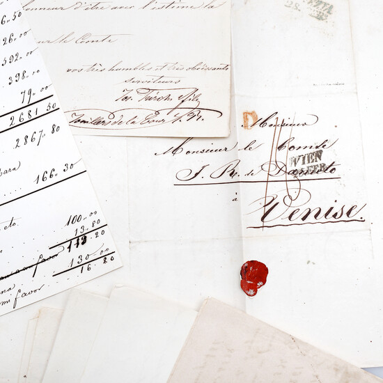 CARLISM: WEDDING OF JUAN DE BORBÓN Y BRAGANZA, 1847. Letters and accounts corresponding to the jewellery sold and bought for the wedding with Beatrice of East-Austria.