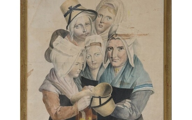 CARMOUCHE. « Réunion de femmes ». Aquarelle signée et datée 1842 avec une mise à...