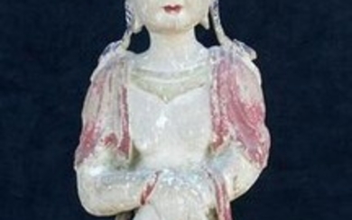 CARVED PAINT DECORATED QUAN YIN 31.5"H