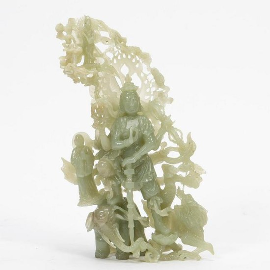 CHINESE, WELL CARVED JADE FIGURE OF AN IMMORTAL