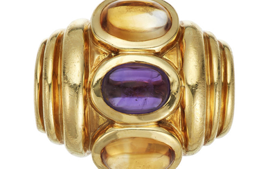 CITRINE, AMETHYST AND GOLD RING