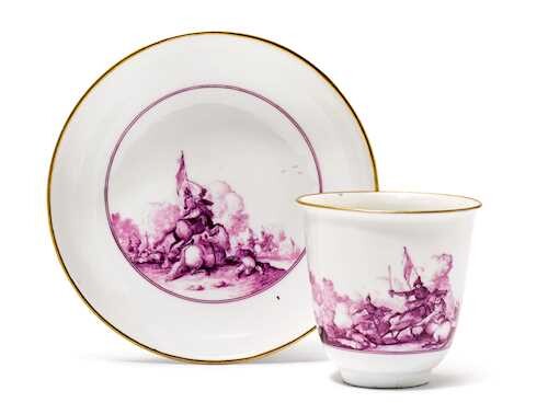 CUP AND SAUCER WITH BATTLE SCENES