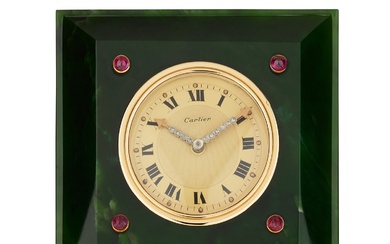 Cartier, Jade, ruby and diamond desk timepiece, circa 1930