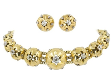 Cartier Retro Diamond Yellow Gold Necklace Suite