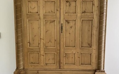 Carved Pine Armoire W Crown Molding & Paneling