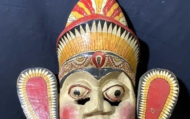 Carved Wooden Hand Painted Southeast Asian Mask