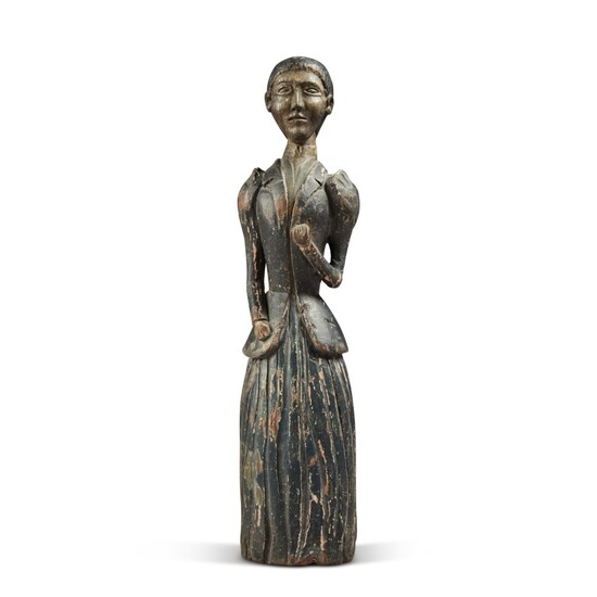 Carved and Painted Wood Figured of a Woman, Late 19th or Early 20th Century