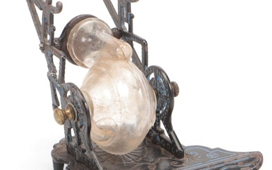 Cast Iron Pressed Glass "Snail" Inkwell and Pen Rest, Late 19th Century
