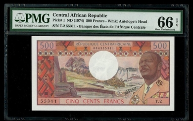 Central African Republic, 500 francs, no date (1974), serial number 55311 T.2, (Pick 1)