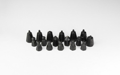 Central Asian Carved Jet Chess Piece Group