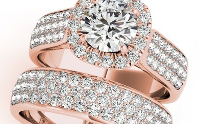 Certified 2.00 Ctw SI2/I1 Diamond 14K Rose Gold Bridal Wedding Set Ring
