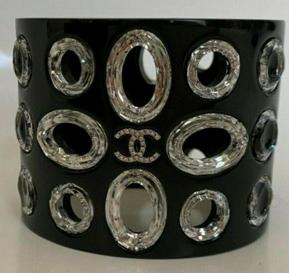 Chanel Bangle Bracelet Black Silver Magnetic Closure