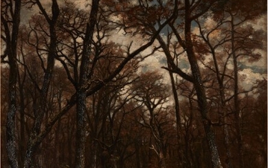 Charles Émile Jacque Shepherd and Flock in a Moonlit Forest