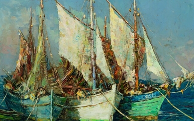 Charles Verbrugghe (1877-1974), boats near San Remo, 47 x 55 cm