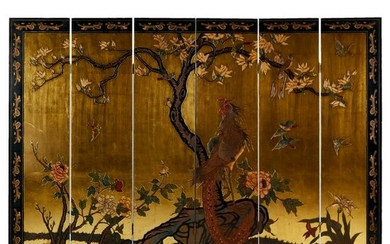 Chinese 6-Panel Lacquered Floor Screen