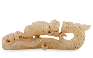 Chinese "Boy Atop A Dragon" Jade Carving