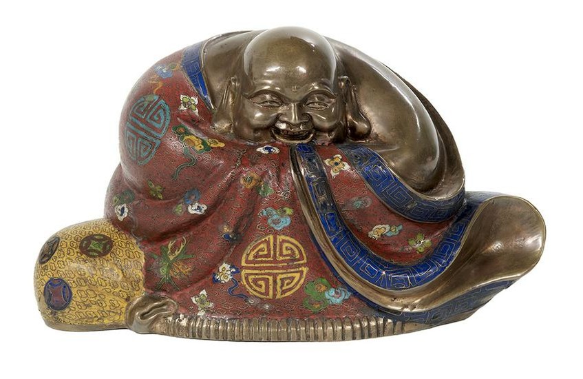 Chinese Bronze and Cloisonne Figure of a Budai