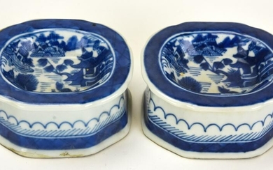 Chinese Canton Blue & White Porcelain Salt Cellars