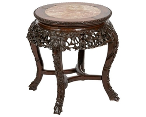 Chinese Carved Teak and Marble Stand