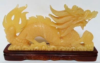 Chinese Carved Yellow Hardstone Dragon
