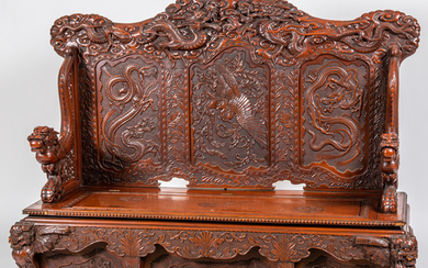 Chinese Carved and Lacquered Hall Bench