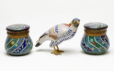 Chinese Cloisonné Figure of a Bird and Two Cloisonné Jars, Group of 3
